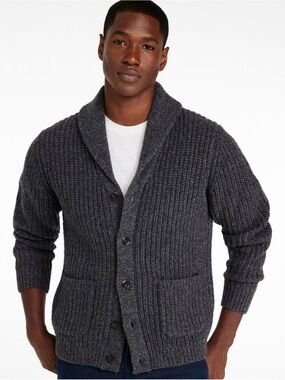 NWT LLBean Wool Shawl Collar Cardigan Grey Size M